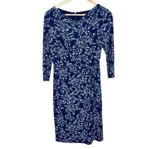 Ralph Lauren Floral Print Knit Sheath Dress Blue Womens Size 4 Career Work
